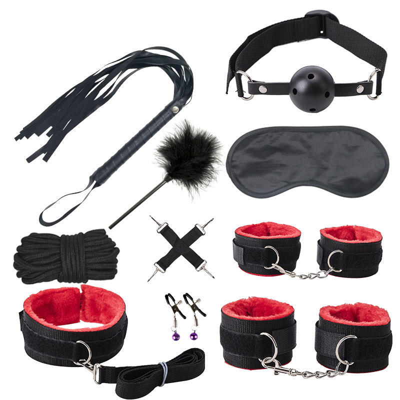 Generique Kit SM Bondage Push 10 pièces Noir-Rouge